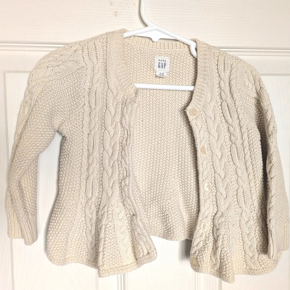 Baby Gap 100% Cotton Cable Knit Cream Cardigan Toddler size 12-18m